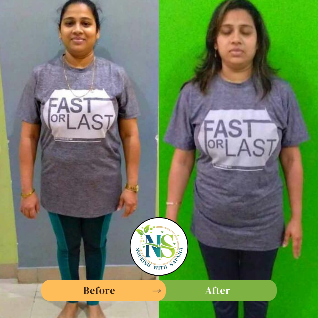 Female client before and after fitness transformation