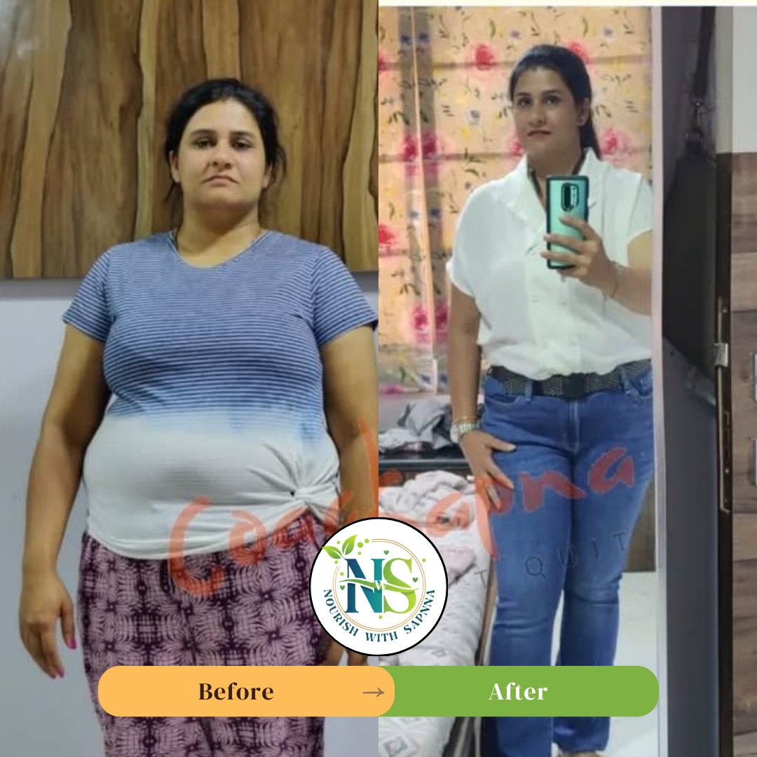 Female client before and after health transformation