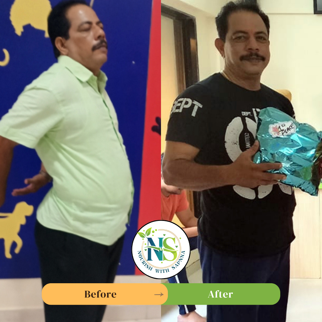 Male client before and after inch loss transformation