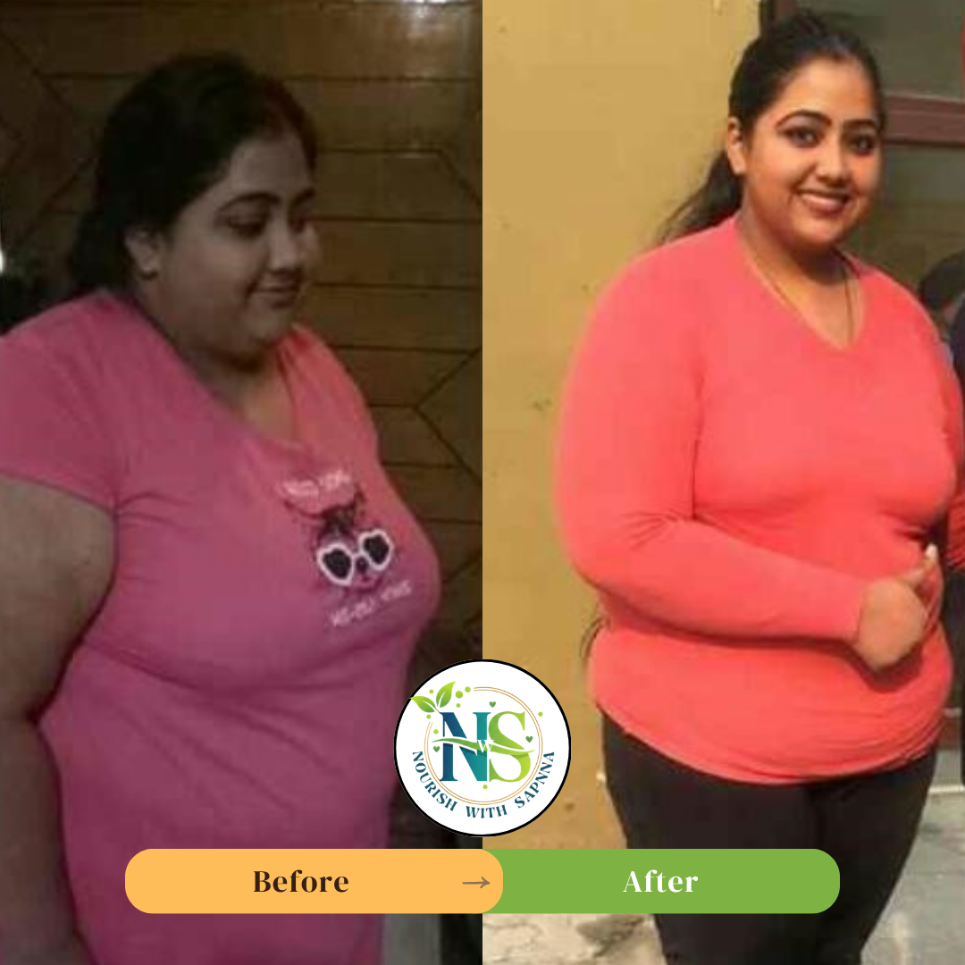 Female client before and after lifestyle transformation